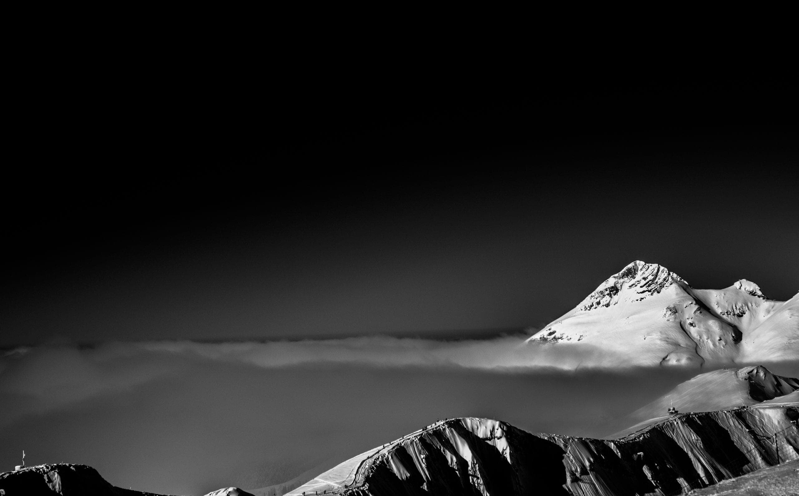 Mountain ridge at dusk, black and white